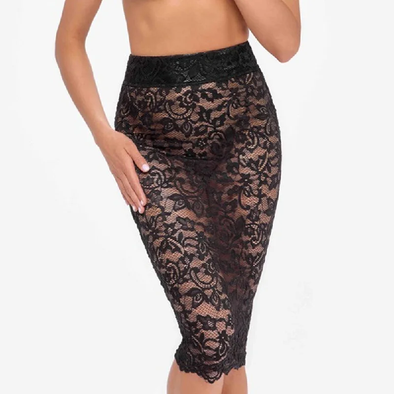 Noir Handmade Ambivalent Sheer Lace Corset-Back Midi Skirt asymmetrical skirt cut