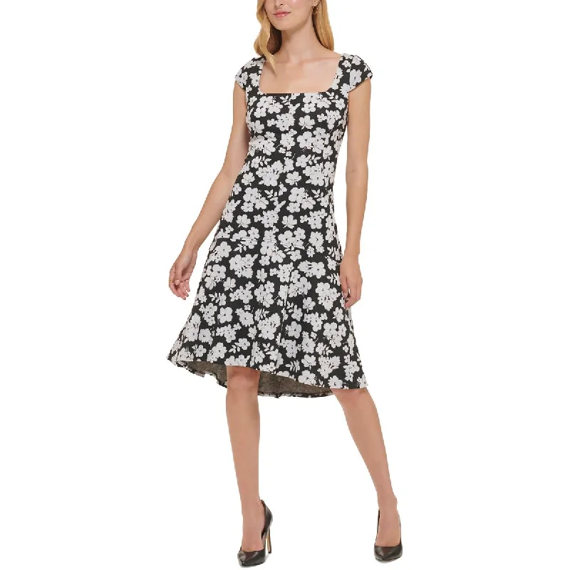 Womens Floral Print Knit Fit & Flare Dress Tunics Modern contemporary