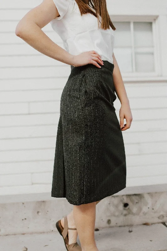 Poly/Wool Allison Skirt Charcoal Pinstripe linen skirt natural