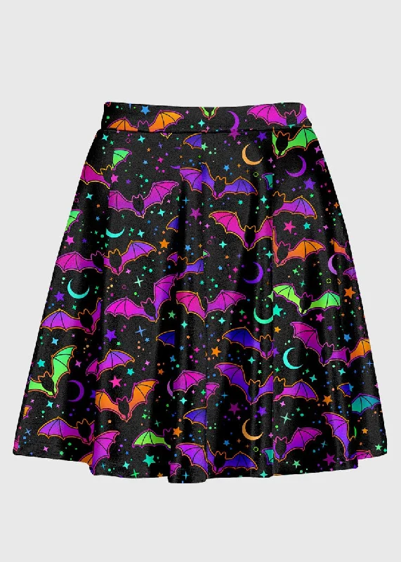 Bat Moon Colorful Pattern Goth Skater Skirt velvet skirt glossy