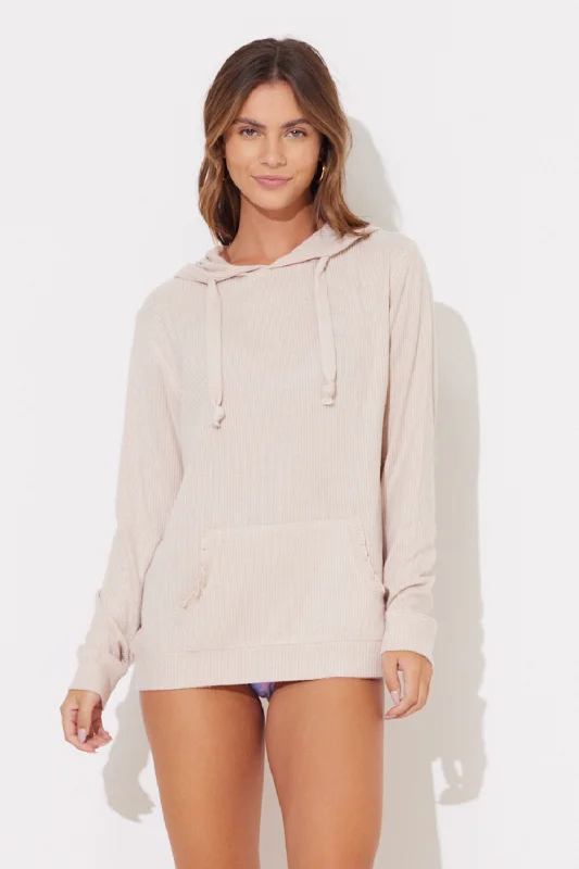 Summer Sand Rib Hacci Edge Hoodie Hoodie with Ribbed Neckline Snug Warm