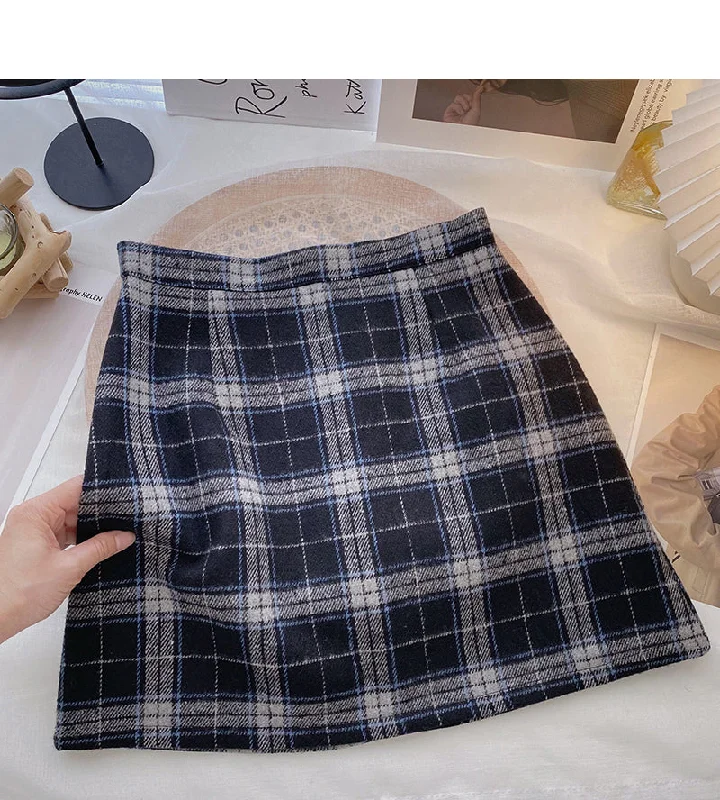 Hong Kong style retro plaid pattern shows thin high waist short skirt fashion 5624 lace skirt intricate Hong Kong style retro plaid pattern shows thin high waist short skirt fashion 5624 lace skirt intricate