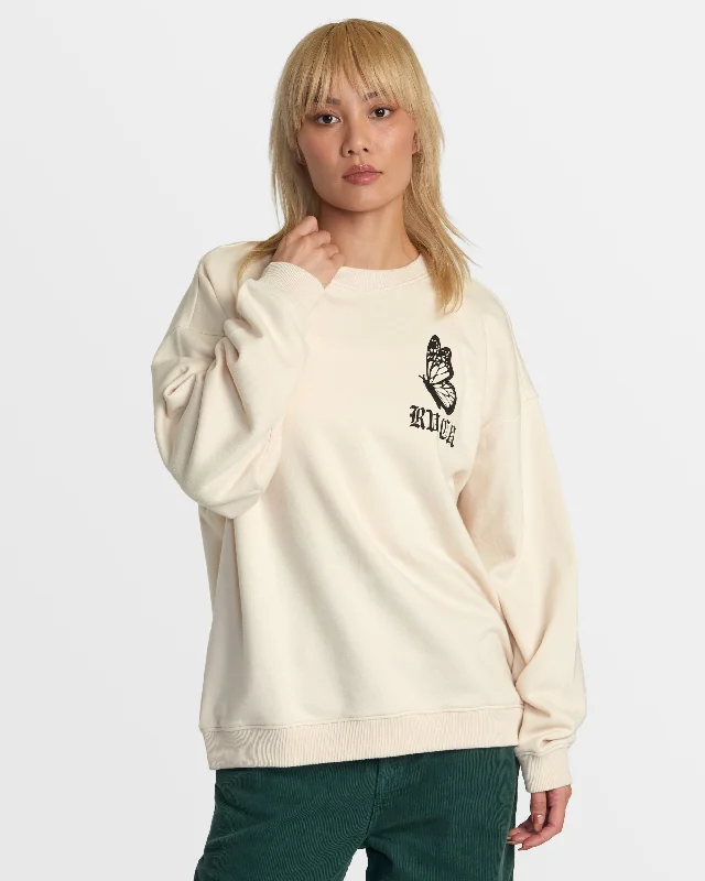 Just Floatin Crew Sweatshirt - Latte Hoodie with Tied Waist Feminine Flattering