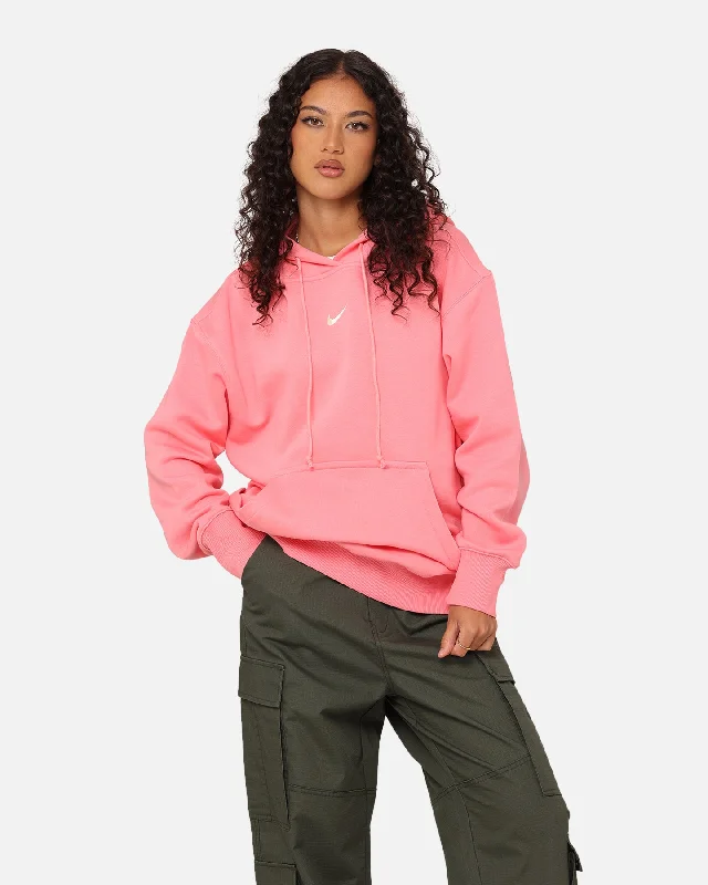 Nike Women's Sportswear Phoenix Fleece Oversized Pullover Hoodie Coral Chalk/Sail Hoodie with Rhinestones Sparkly Elegant