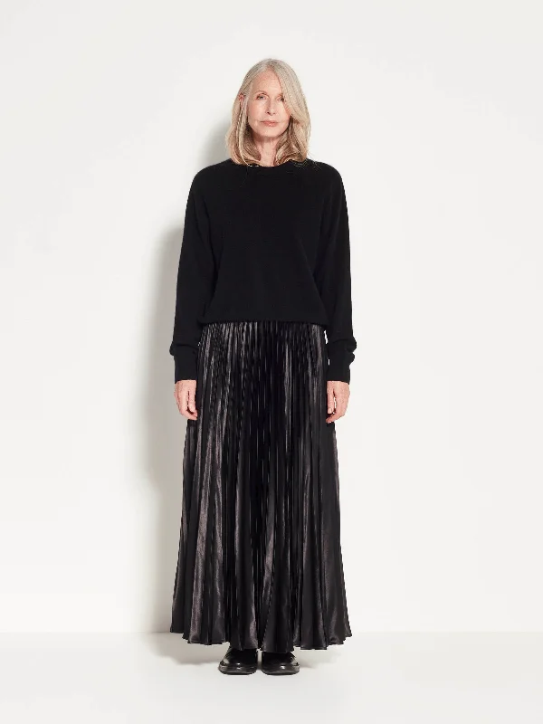 Derya Pleat Skirt (Polished Satin) Black Shine lace skirt romantic