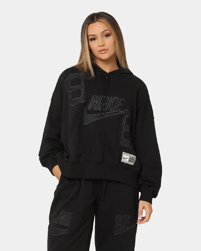 Nike Women's Nike Sportswear Circa 96 Fleece Hoodie Black Hoodie with Cuffed Sleeves Snug Secure