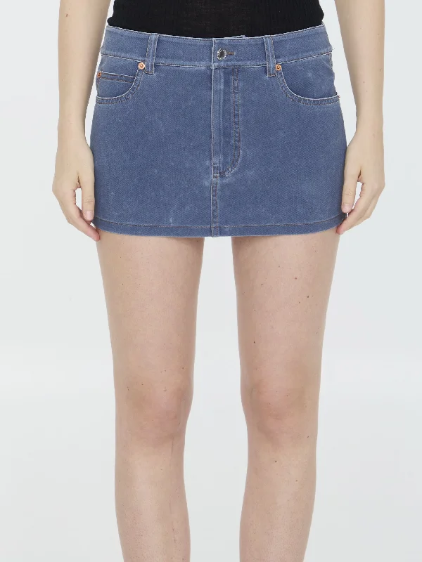 Miniskirt In Denim Trompe-l'oeil cashmere skirt plush