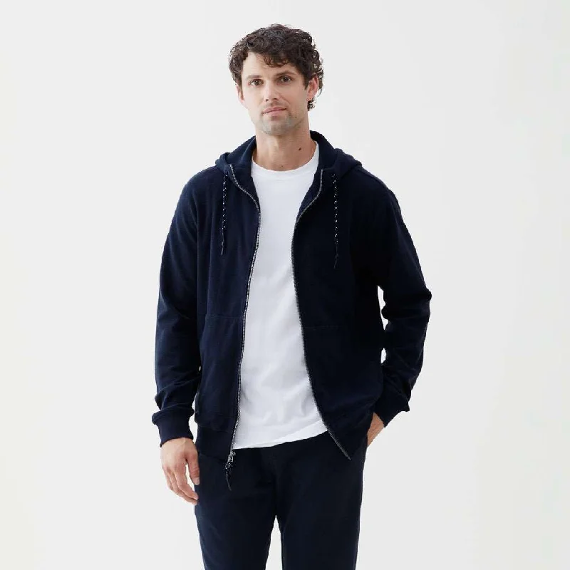 Danny Full-Zip Rib Knit Hoodie  - Navy Blazer Hoodie with Toggle Buttons Decorative Unique