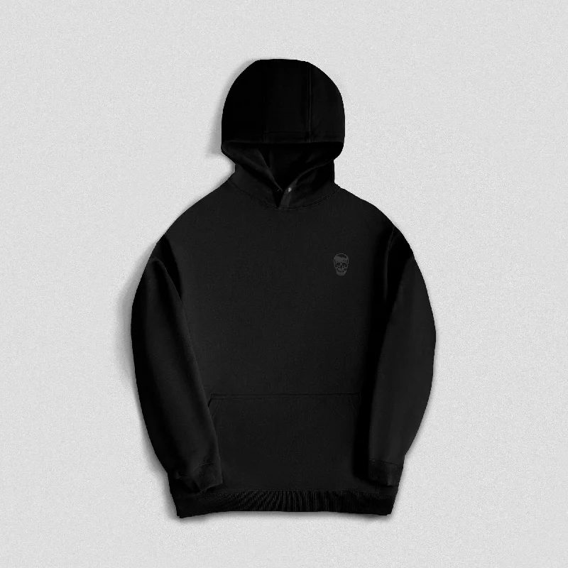 Heavyweight Core Skull Hoodie - Black Hoodie with Side Slits Relaxed Casual