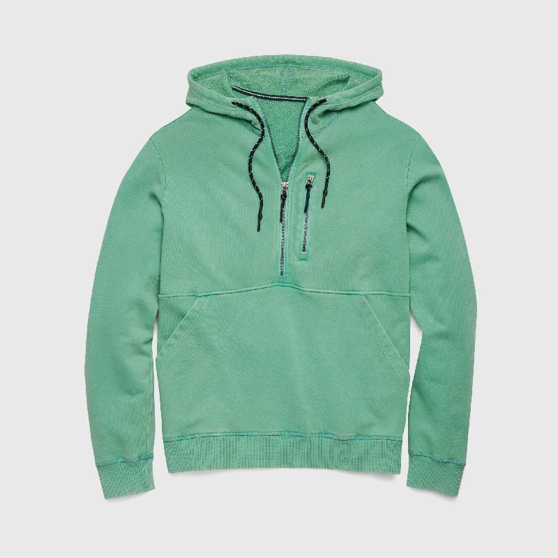 Blake Washed Zip Hoodie - Green Water Hoodie with Button Placket Classic Preppy