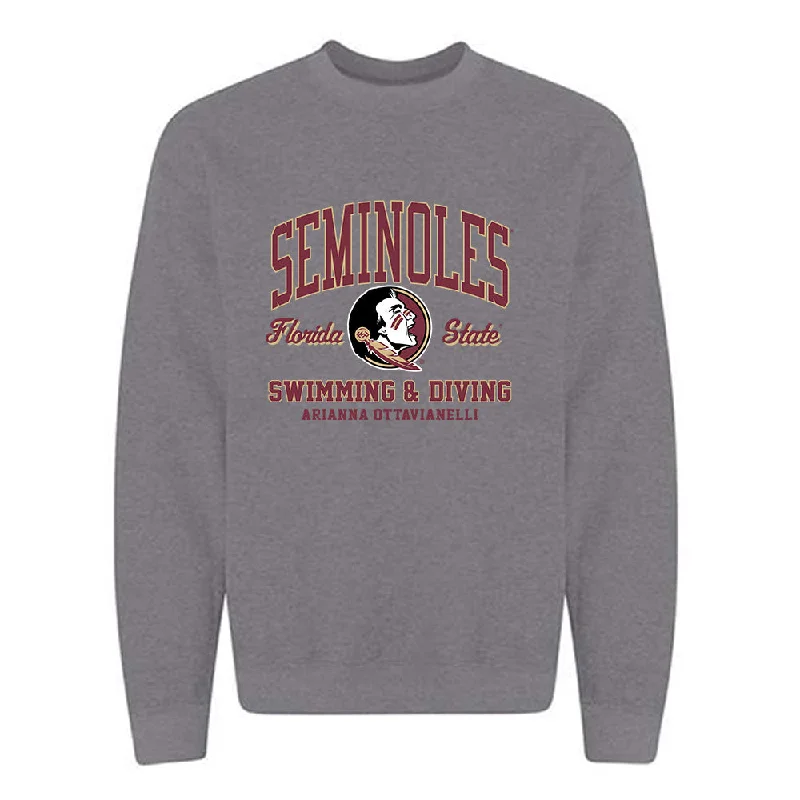 FSU - NCAA Women's Swimming & Diving : Arianna Ottavianelli - Classic Fashion Shersey Crewneck Sweatshirt Hoodie with Zipper Placket Modern Functional FSU - NCAA Women's Swimming & Diving : Arianna Ottavianelli - Classic Fashion Shersey Crewneck Sweatshirt Hoodie with Zipper Placket Modern Functional