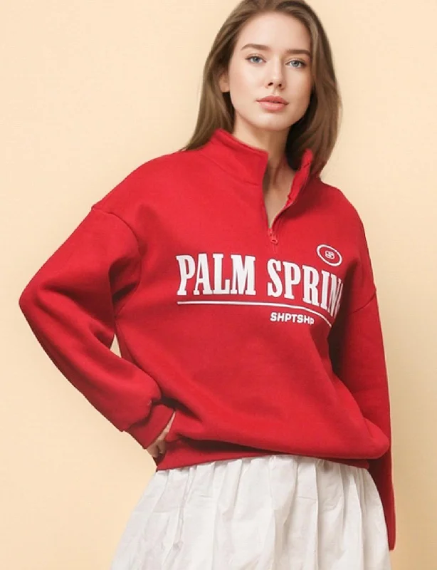 Ladies Letter Printed Turtleneck Zipper Sweatshirt SKT4750 Hoodie with Color Block Contrast Stylish