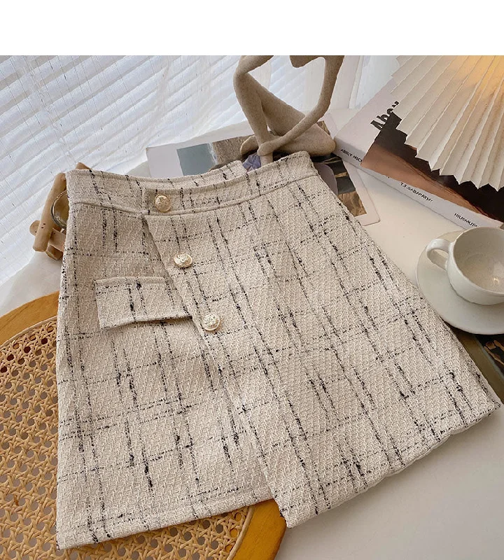 Irregular design high waist single breasted A-line slim plaid skirt 5582 tiered skirt playful Irregular design high waist single breasted A-line slim plaid skirt 5582 tiered skirt playful