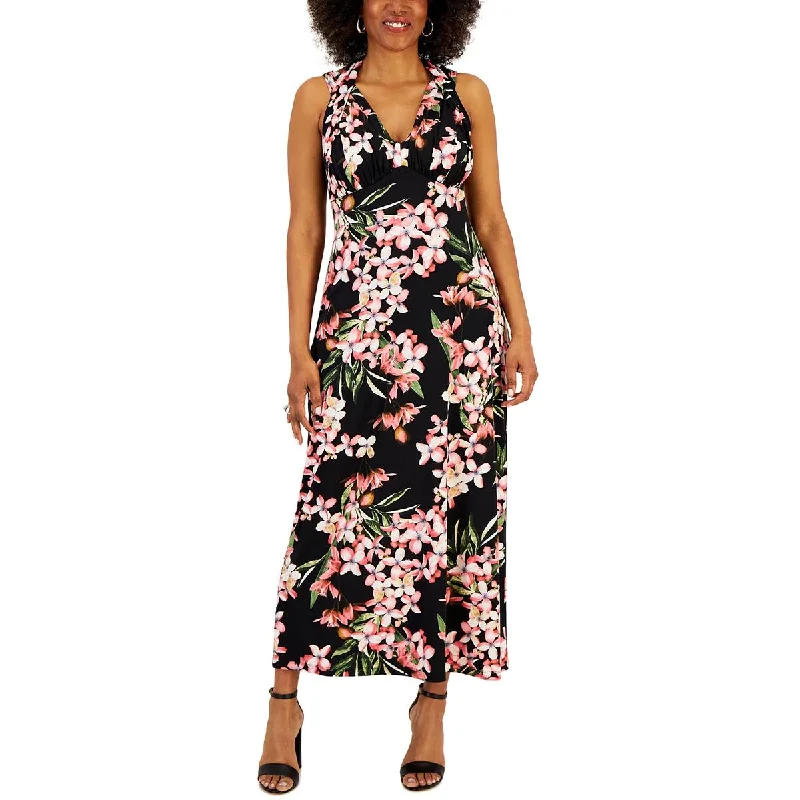 Petites Womens Floral Long Halter Dress Tunics Sophisticated sleek