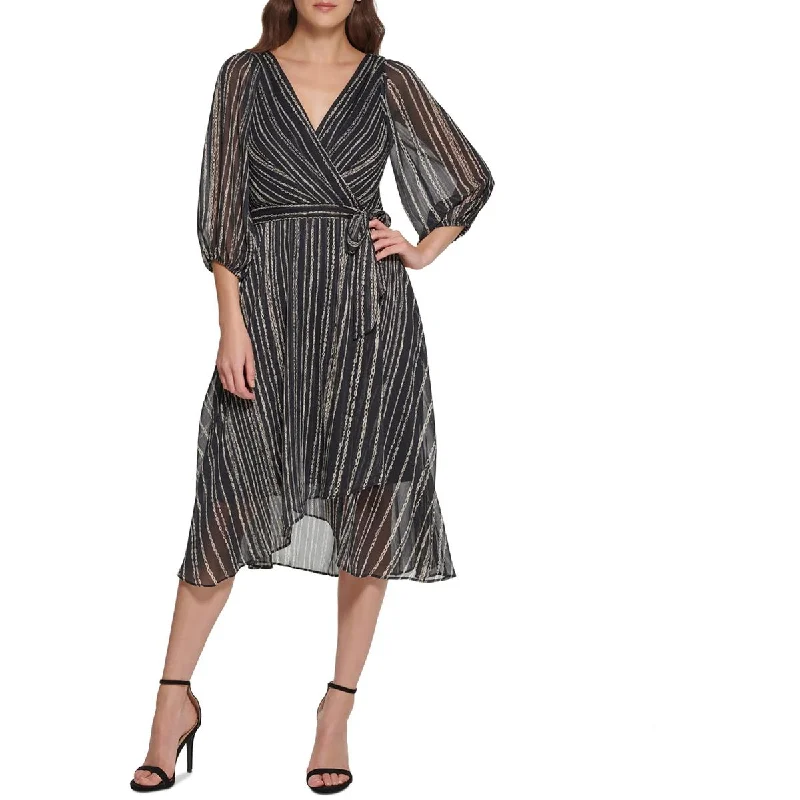 Womens Chiffon Printed Fit & Flare Dress Tunics stripes playful