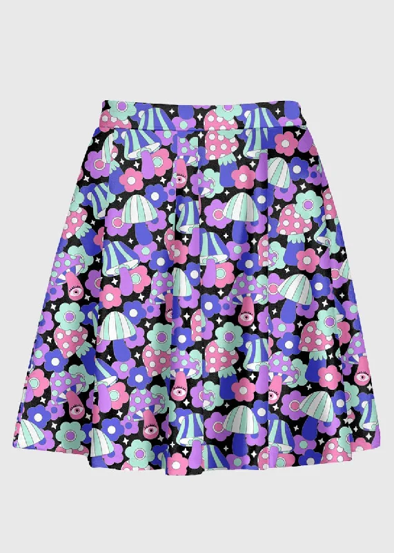 Groovy Flower Retro Mushroom 60s Skirt silk skirt luxurious