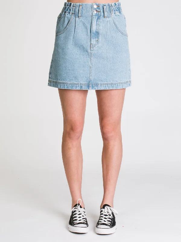 HARLOW PAPERBAG DENIM SKIRT - CLEARANCE pleated skirt texture