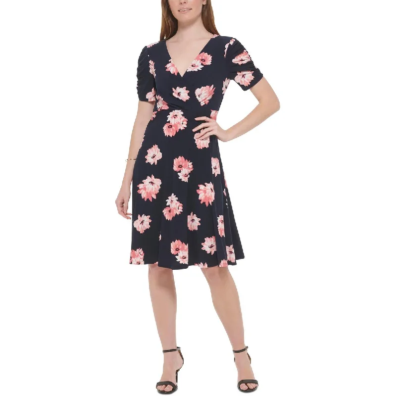 Petites Womens Printed Knee Length Fit & Flare Dress Tunics Occasion special