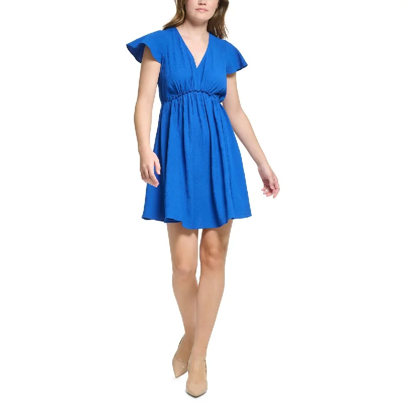 Womens Flutter Sleeve Short Fit & Flare Dress Tunics Chic elegant