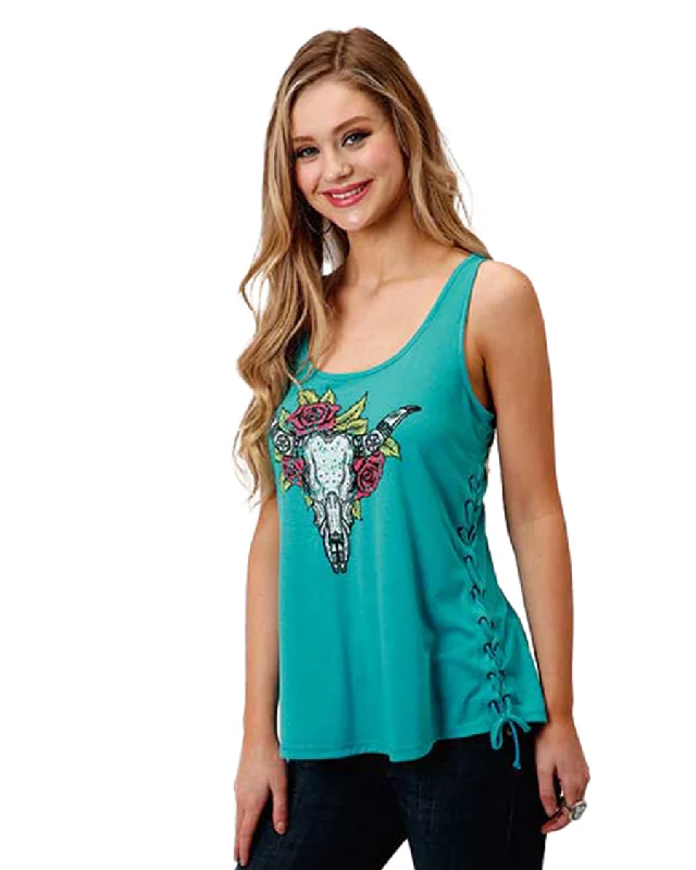 Women's Lace Up Graphic Tank glitter tank top