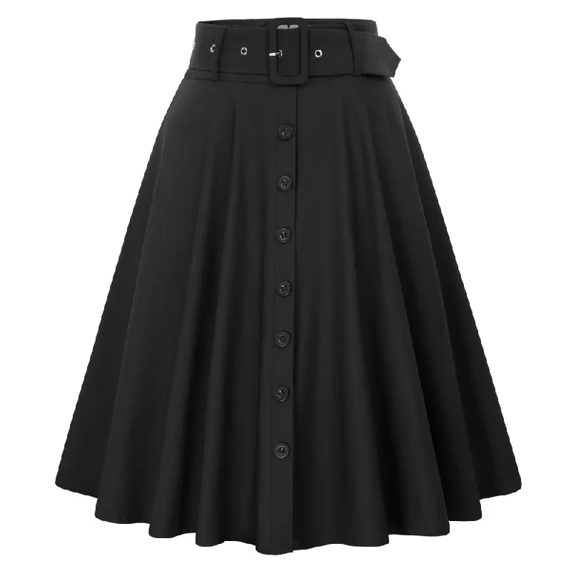 Vintage Stretch High Waist A-Line Flared Midi Skirts with Pockets & Belts corduroy skirt cozy