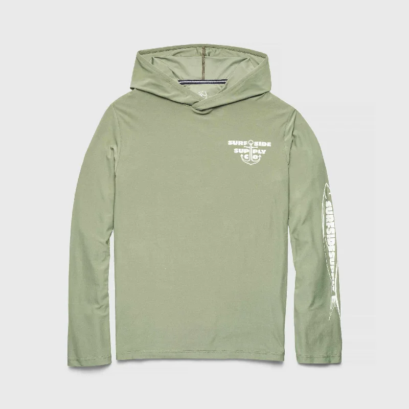 Tide UPF 50 Hoodie- Hedge Green Hoodie with Raglan Sleeves Sporty Comfortable