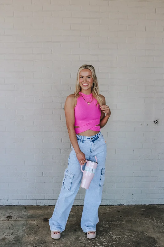 Causing Trouble Pink Crop Tank boho tank top