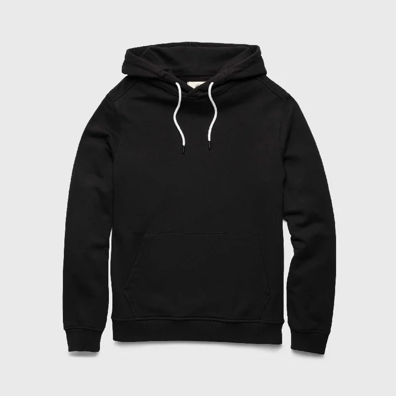 Marine French Terry Hoodie - Black Hoodie with Raw Hem Edgy Unfinished