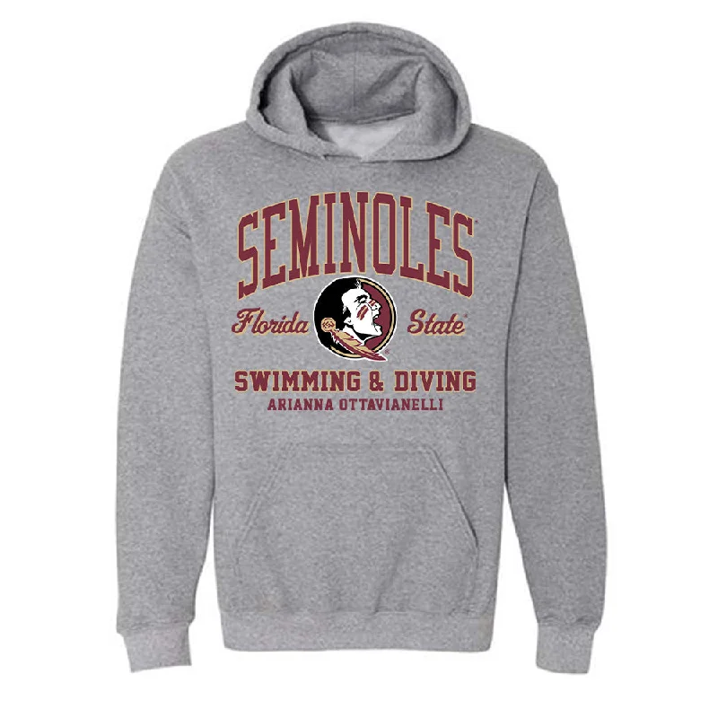 FSU - NCAA Women's Swimming & Diving : Arianna Ottavianelli - Classic Fashion Shersey Hooded Sweatshirt Hoodie with Exposed Zipper Edgy Industrial FSU - NCAA Women's Swimming & Diving : Arianna Ottavianelli - Classic Fashion Shersey Hooded Sweatshirt Hoodie with Exposed Zipper Edgy Industrial