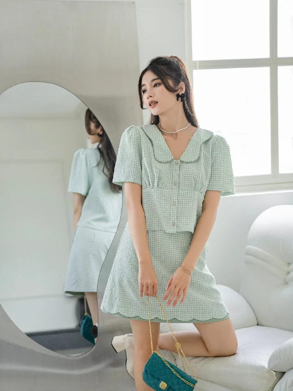 Esther Light Green Mini Skirt and Top - Gu Fashion | Vietnam Fashion belted skirt waist