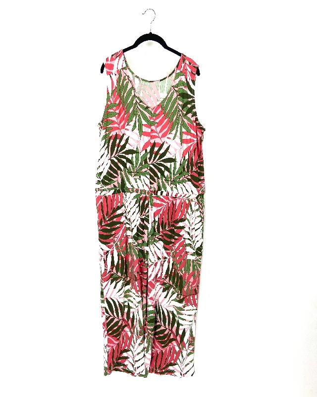 Tropical Print Tank Top Jumpsuit - Small off shoulder tank