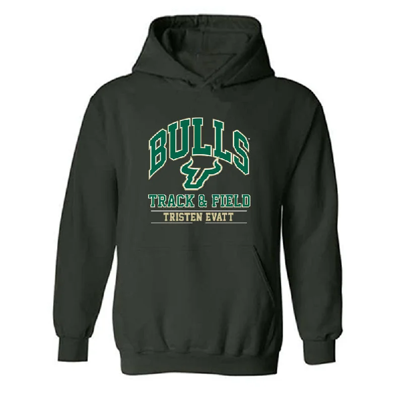 USF - NCAA Women's Track & Field : Tristen Evatt - Classic Fashion Shersey Hooded Sweatshirt Hoodie with Metallic Shiny Futuristic