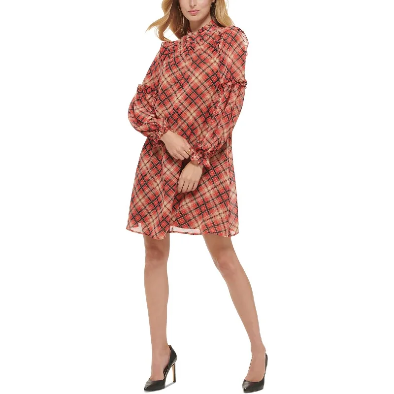 Womens Ruffled Chiffon Shift Dress Tunics Fall fleece