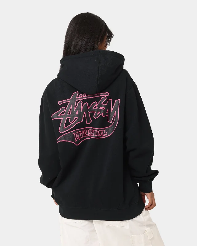 Stussy Collegiate International Hoodie Solid Black Hoodie with Fur Luxurious Winter