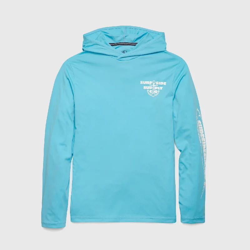 Tide UPF 50 Quick Dry Hoodie - Sky Blue Hoodie with Mock Neck Collared Structured