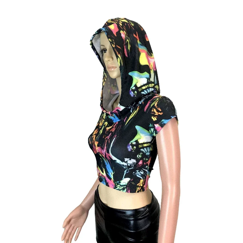 SALE - XS ONLY - Cap Sleeve Cropped Hoodie - Acid Wash Hoodie with Gradient Ombre Colorful