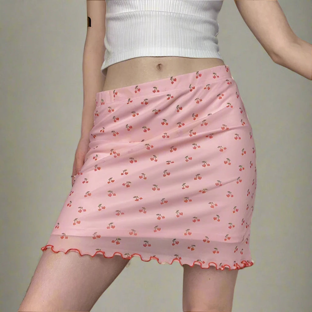 Kawaii Coquette Aesthetic Pink Mesh Skirt chiffon skirt airy