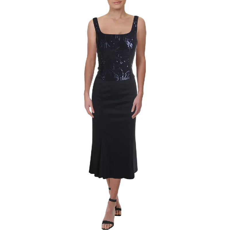 Womens Sequined Sleeveless Cocktail Dress Tunics Long Elegant