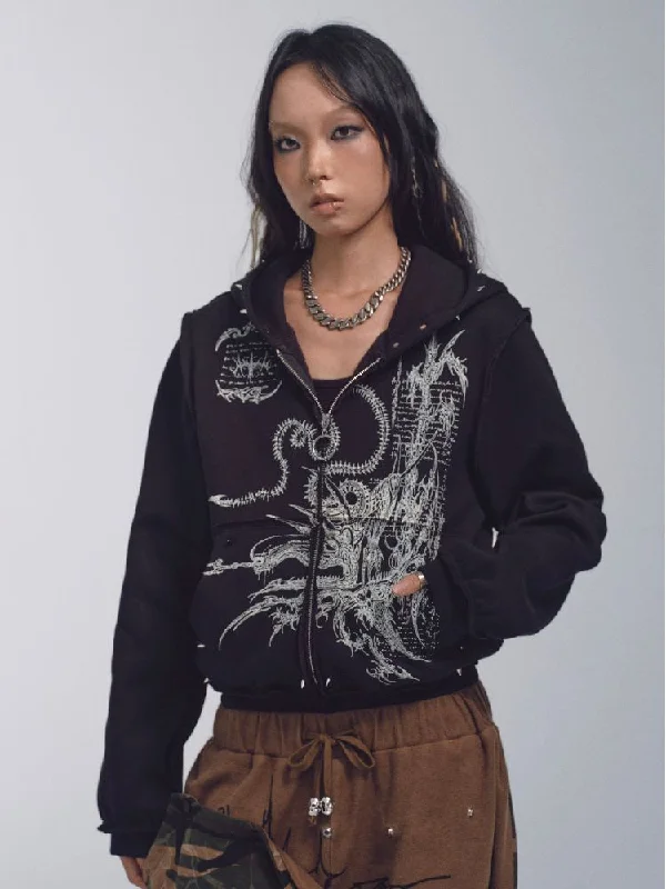 Printed Sweatshirt Studded Hoodie【s0000011232】 Hoodie with Slim Fit Tailored Modern