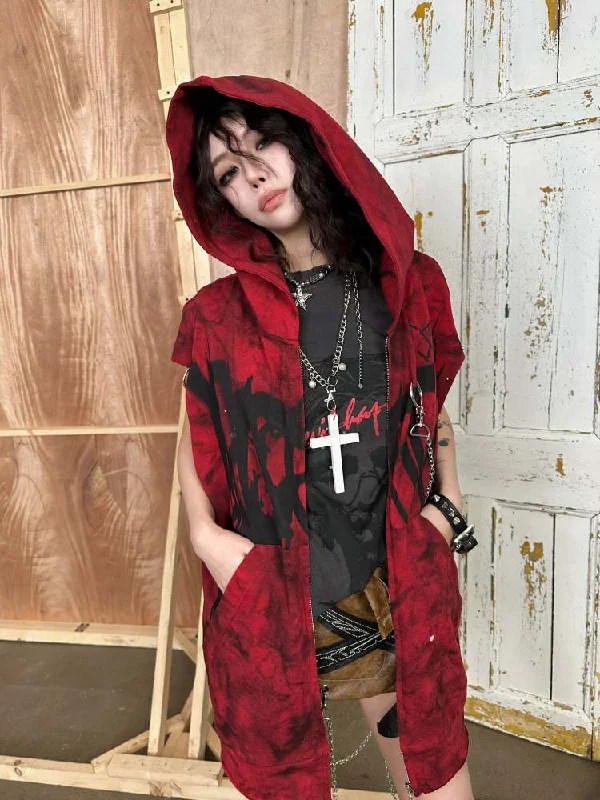 Graffiti Print Splash Ink Damage Metal Vest Hoodie【s0000008305】 Hoodie Crop Top Short Trendy Graffiti Print Splash Ink Damage Metal Vest Hoodie【s0000008305】 Hoodie Crop Top Short Trendy