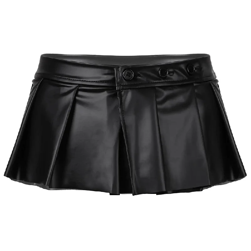 JSY Matte Wet Look Pleated Micro Mini Skirt elastic waist skirt