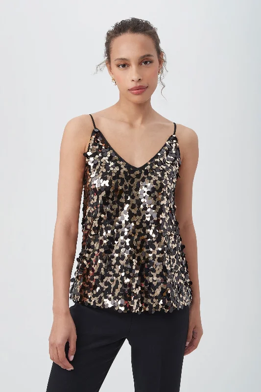 Becca Black And Gold Sequined Tank Top crew neck tank