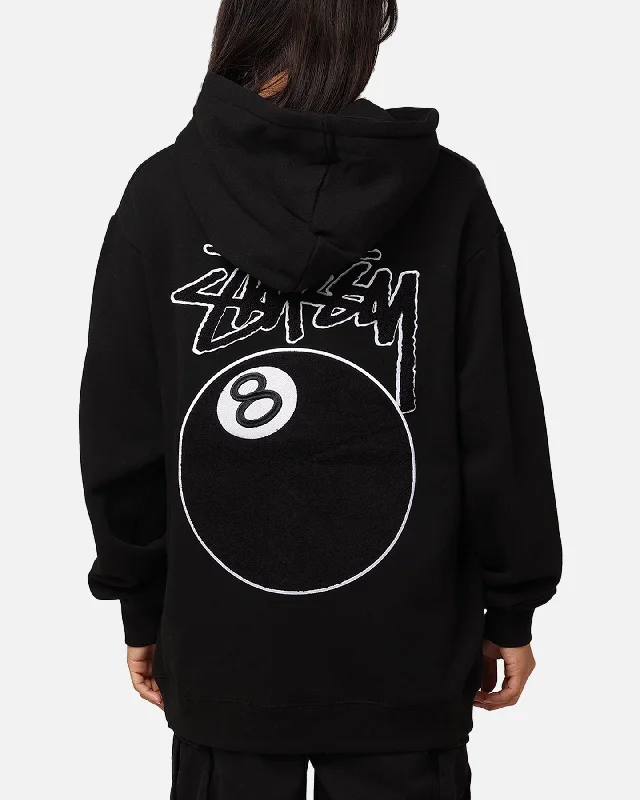 Stüssy 8 Ball Chenille Hoodie Black Hoodie with Slit Hem Functional Movement