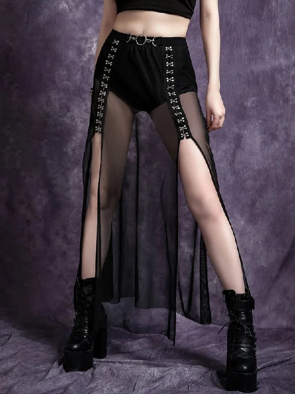 Goth Mesh High Split Midi Skirts flowy skirt hem