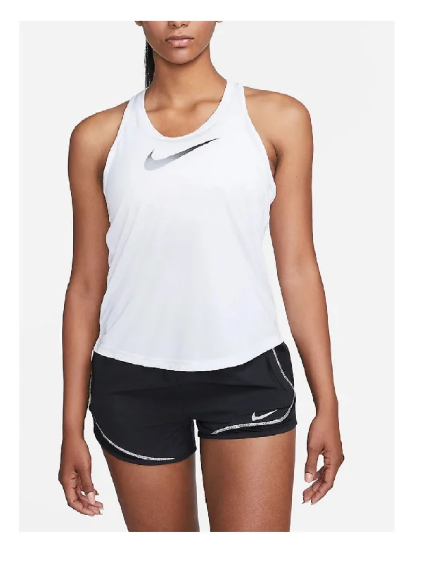 Nike Women's Dry Tank Legend Essential Swoosh White/Black, M open back tank