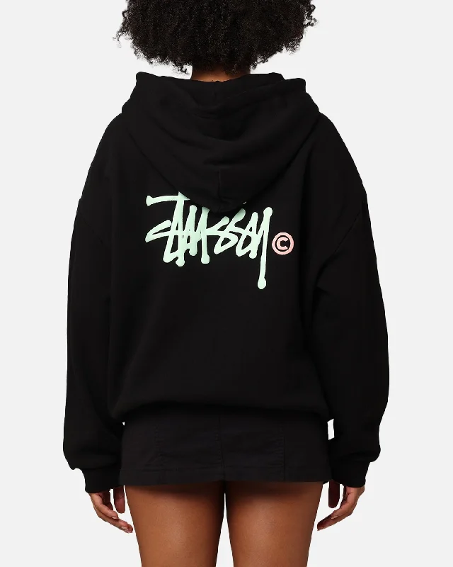 Stussy Graffiti LCB Full Zip Hoodie Pigment Black Hoodie with Hidden Zipper Minimalist Clean