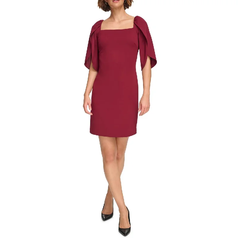 Womens Square Neck Above Knee Sheath Dress Tunics Fall fleece