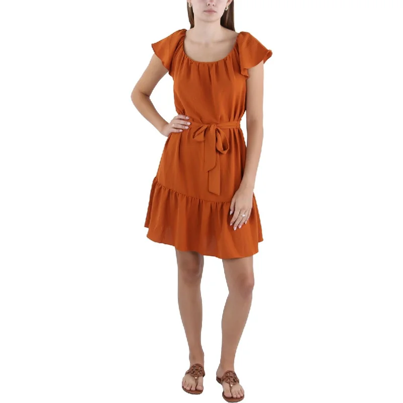 Womens Mini Belted Fit & Flare Dress Tunics Business professional