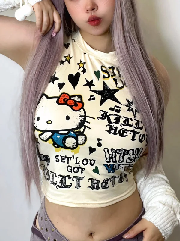 'Butter' Y2k Kawaii Kitten Graffiti Tank Top sheer tank top