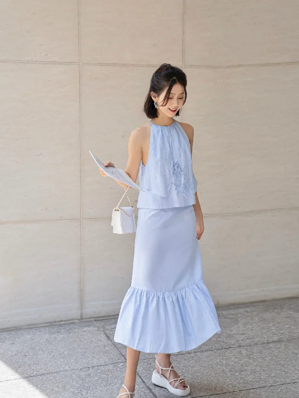 Solar Sky Blue Sleepless Top and High Flow Skirt - Gu Fashion | Vietnam Fashion Store ruffled skirt detail